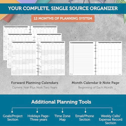 Planner Pad 7 Hole Loose Leaf July 2026 – June 2027 / Academic Year 8 1/2" x 11” Large 3-Tier Funnel Down 12 Month/Weekly Organizer, Black Ink - size: July 1st 2026 Start, style: Black Ink