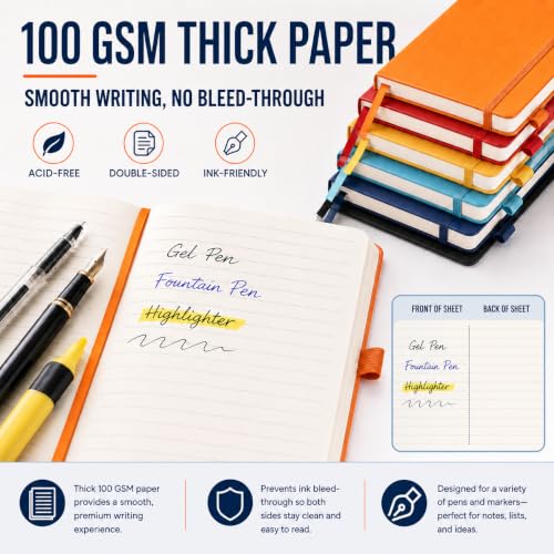 Thboxes 6 Pack A5 Lined Journal Notebooks, Hardcover, 160 Pages, Multicolor | 100 GSM, Pen Holder, Bulk Set for Writing, Notes, Work, Home, College, School, Travel, Office, Students, Teachers, Daily Use