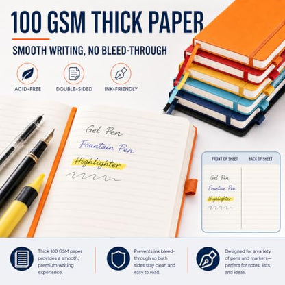 Thboxes 6 Pack A5 Lined Journal Notebooks, Hardcover, 160 Pages, Multicolor | 100 GSM, Pen Holder, Bulk Set for Writing, Notes, Work, Home, College, School, Travel, Office, Students, Teachers, Daily Use