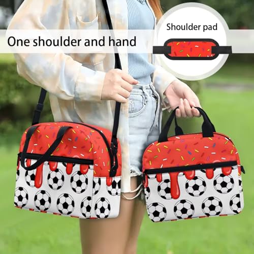 Red Ice Cream Soccer Ball 3PCS Backpacks for School 3 in 1 Lightweight 17 Inch Daypacks for Boys Girls School Bag with Insulated Lunch Box Pencil Case - color: Red Ice Cream Soccer Ball