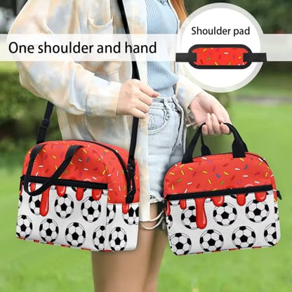 Red Ice Cream Soccer Ball 3PCS Backpacks for School 3 in 1 Lightweight 17 Inch Daypacks for Boys Girls School Bag with Insulated Lunch Box Pencil Case - color: Red Ice Cream Soccer Ball