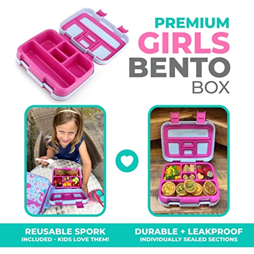 Bento Lunch Box with Stainless Steel Thermo, Matching Insulated Lunch Bag and Ice Pack Set for Girls, Kids, 5 Divided Compartments, Snack Container for Toddler Daycare, Pink Fairy Princess - color: Fairy Set