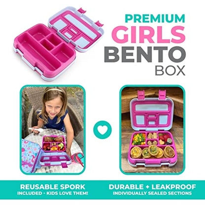 Bento Lunch Box with Stainless Steel Thermo, Matching Insulated Lunch Bag and Ice Pack Set for Girls, Kids, 5 Divided Compartments, Snack Container for Toddler Daycare, Pink Fairy Princess - color: Fairy Set