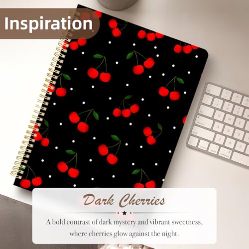 Cute Spiral Notebook journal A4 Aesthetic Pretty Design for Women Girls Kawaii with Pocket, 8.5 x 11 inch, Graph, Cherry - color: Cherry, style: Graph