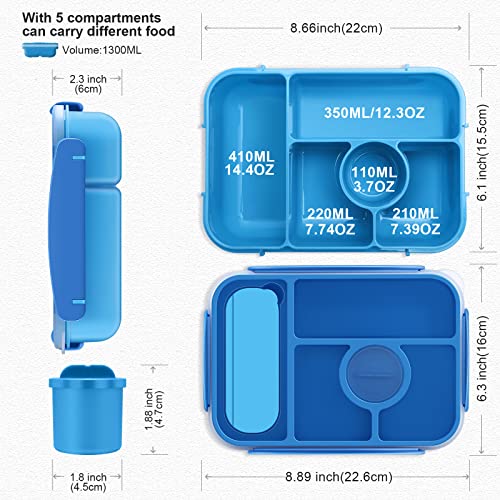 Amathley Bento Box Adult Lunch Box Kids,Lunch Containers for Adults/Kids/Toddler,5 Compartments Bento Lunch Box with Sauce Vontainers,Microwave & Dishwasher & Freezer Safe,BPA-Free (Blue) - color: Blue