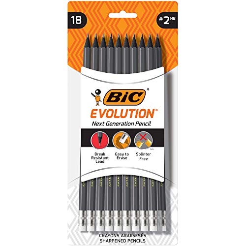 BIC Evolution Cased Pencil, #2 Lead, Yellow Barrel, 24-Count (PGEYP241-BLK) - color: Gray, size: 18 Count (Pack of 1)