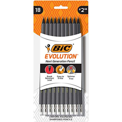 BIC Evolution Cased Pencil, #2 Lead, Yellow Barrel, 24-Count (PGEYP241-BLK) - color: Gray, size: 18 Count (Pack of 1)