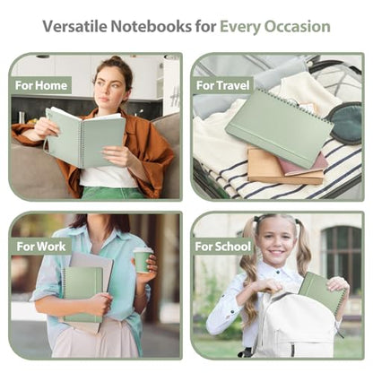 A5 Lined Spiral Journal Notebook, 146 Pages Hardcover Notebook with 100 GSM Thick Paper, Inner Pocket & Elastic Closure, 5.7" x 7.9", Notebooks for Work, School, College, Office, Journaling & Note Taking - color: GREEN