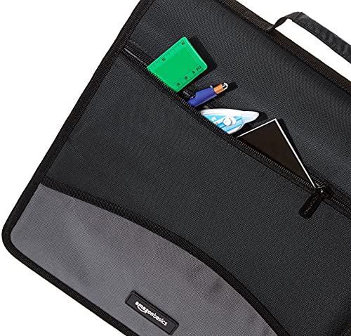 Amazon Basics Durable 3 Ring Binder with Zipper and Strap, Multiple Pockets, Sturdy Storage for School and Office, 3 inch, Black