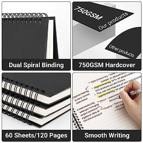 EUSOAR Spiral Notebook, 6 Packs A4 11" x 8.5" Composition Notebook College Rule, 120Pages/ 60Sheets Thick Paper Notebook Journals for Women Men Student Office School Traveling Diary Note Taking-Black - color: Black, size: 6Packs