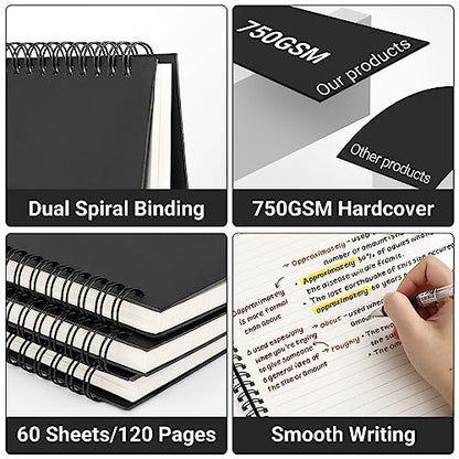 EUSOAR Spiral Notebook, 6 Packs A4 11" x 8.5" Composition Notebook College Rule, 120Pages/ 60Sheets Thick Paper Notebook Journals for Women Men Student Office School Traveling Diary Note Taking-Black - color: Black, size: 6Packs