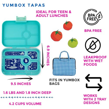 Yumbox Tapas Leakproof Bento Box, 5 Compartments, Antibes Blue | Large Capacity Design | Removable Compartment Tray | Easy-Open Single Latch | Ideal for Teens & Adults | Dishwasher-Safe Tray - color: Antibes Blue