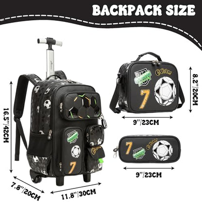 Rolling Backpacks for Boys School Backpacks with Wheels for Elementary Preschool Students Kids Travel Luggage Suitase for Boys Blake Football - color: B Black Football