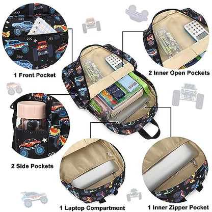 CAMTOP Backpack for Kids, Boys Girls Preschool Backpacks with Lunch Box Toddler Kindergarten School Bookbag Set - color: 0025 Monst Truck