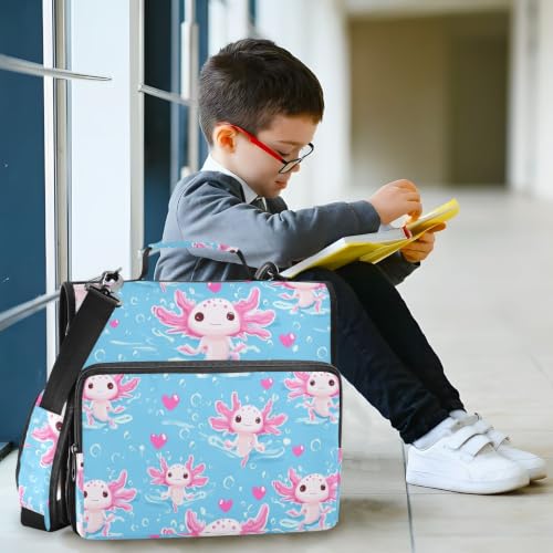 3 Ring Zipper Binder Axolotls Blue Hearts Large Capacity 500 Sheets Zip Up Binders Expanding File Folder Bag Multi Pockets School Office Binder Organizer - color: Axolotls