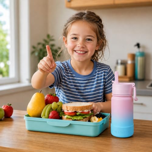 CHILLOUT LIFE 12oz Kids Insulated Stainless Steel Water Bottle with Leak Proof Straw Lid & 144 Stickers - color: Cotton Candy, style: 12 oz