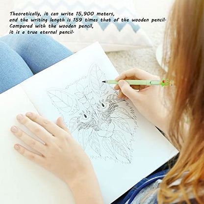 Ainiv 6 Sets Infinity Pencil Reusable Inkless Pencil No Sharpen Everlasting Pencil with Extra 6 Replaceable Nibs and 6 Cute Pencil Cups Infinite Pencil for Writing Drawing Home Office School Supplies - color: 6 Sets Macaron