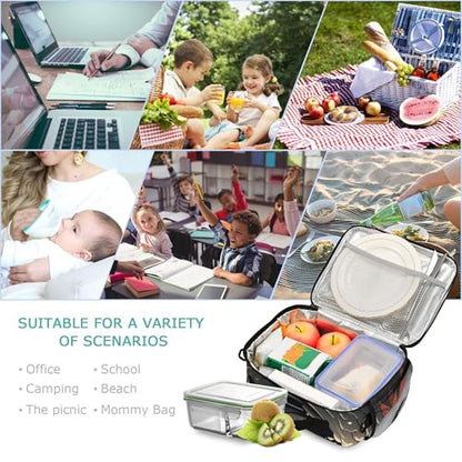 MNSRUU Student Lunch Bag Fox and Flowers Insulated DinnerTotes Picnic Bag Lunch Box with Adjustable Shoulder Strap for Teen Kids Adults - color: Fox I 3299