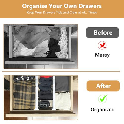 KABUM Upgrade Adjustable Drawer Divider Organizer Clothes Dresser Organizer,Expandable Organization for Home, Office,2.8" High Expandable from 11.7" to 18.5",4 Dividers with 6 Long and 2 Short Inserts