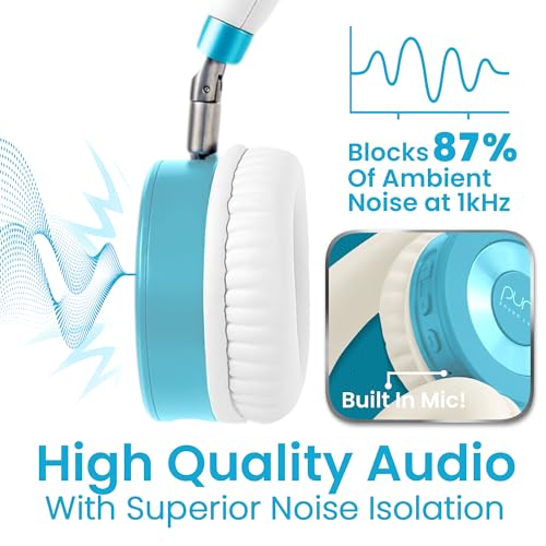 Puro Sound Labs JuniorJam Plus Volume-Limiting Wireless Bluetooth Headphones for Kids, Secure Audio with Adjustable On-Ear Design, 22-Hour Battery Life, Ideal for Tablets, Smartphones & PCs - Teal - color: Teal