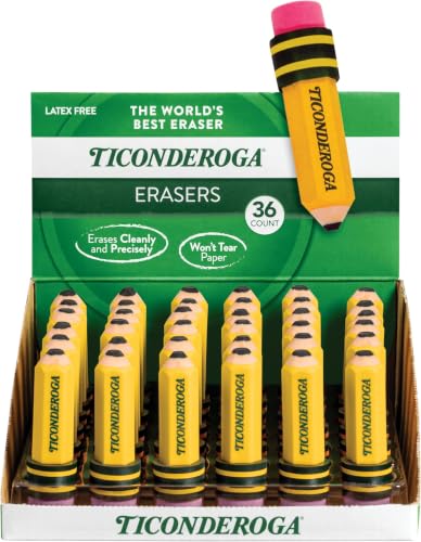 TICONDEROGA Erasers, Pencil Shaped, Yellow (38936) (Pack of 432) - size: 432 Count (Pack of 12), style: Yellow, 36 Count