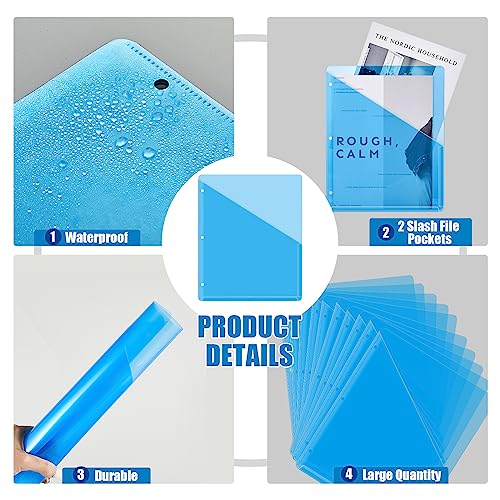 Seajan 48 Pcs Pocket Folders for 3 Ring Binder Clear Plastic Folders Sleeves with 2 Pockets 3 Hole Punch Binder Dividers Poly Slash File Jackets for Office School Document Organizer (Blue) - color: Blue
