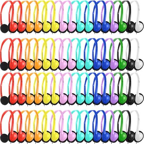 100 Pack Bulk Headphones for Classroom Kids School Students K-12,Wholesale Children Class Set Wired Headphones for Library Chromebook,PC,Laptop,Computer(GS857,Mixed) - color: Mixed Colors, size: 100 Pack