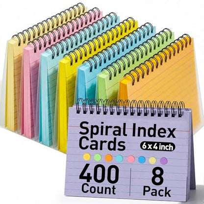 Koogel 400PCS Index Cards, 4x6 Large Index Cards with Key Rings for School, Flashcards Heavy Note Card with Waterproof Covers for Studying Learning College Office Home Supplies, 8 Colors