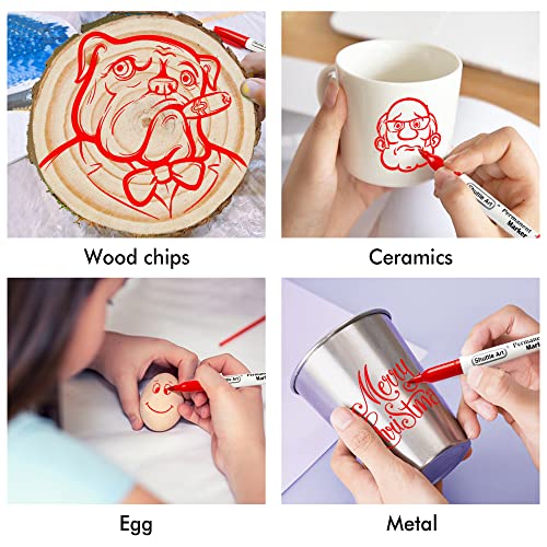 Shuttle Art Permanent Markers, 30 Pack Red Permanent Marker set,Fine Point, Works on Plastic,Wood,Stone,Metal and Glass for Doodling, Marking