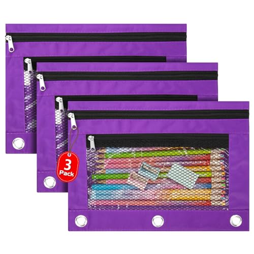 3 Pack Pencil Pouch for 3 Ring Binder Bulk Binder Pouch with Zipper for Classroom Box Pencil Case for Storing School Students Teacher Supplies,Purple - color: Purple