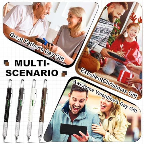 Zhanmai 8 Pcs 6 in 1 Multitool Pen Bulk Gift for Men Multi Tool Pen with Ruler Level Screwdriver Stylus Cool 20 Ink Refill Tool Gadget Birthday Christmas Stocking Stuffers (Black White Gray Brown) - color: Black, White, Gray, Brown