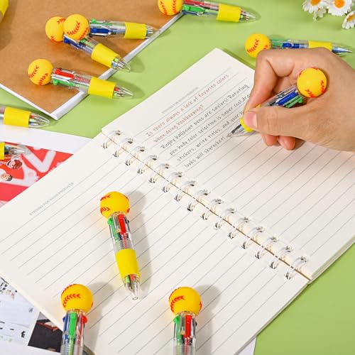 LiYiQ 25 Pcs Softball Multicolor Pen in One Cartoon Cute Fun 4-in-1 Cute Pens Bulk Kawaii Softball Shape Cool Ballpoint Pens Fun Gifts - style: Softball