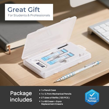 Nicpro 0.7 mm Mechanical Pencil, Metal Drafting Pencil with Eraser | 120 HB Lead Refills, Professional Drawing Pencil for Artists, Students, School, Writing, Sketching - size: 60 Count (Pack of 2)