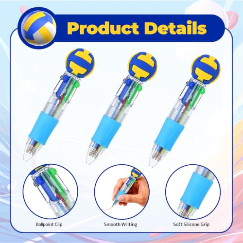 Volleyball Party Favors Volleyball Pens Mini Multicolor Pen in One Cute Fun 4-in-1 Pens Bulk Cool Ballpoint Pen for Birthday Gifts Teacher Supplies (Volleyball, 12) - style: Volleyball