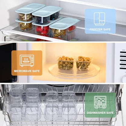 Snack Pack Containers for Kids, 10 Pack Reusable Snack Containers with Lids, 2 Compartment Small Bento Snack Box, BPA-Free, Lunchbox Accessories for Travel - color: 10 Pack Light Blue