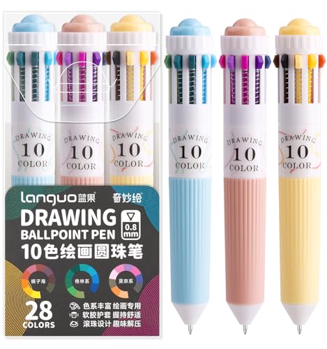 3 Pack Multicolor Pens, 10-in-1 Colored Ballpoint Pen, 28 Colors, 0.8mm Fine Point Smooth Writing, Retractable Ballpoint Pens for Office School Students Teens - color: 3PCS-28 Colored Multicolor Ballpoint Pen