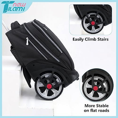NEW TILAMI 19 inch Rolling Backpack Teens Rolling Backpack Cute Wheeled Laptop Backpack Bookbag Roller Travel Bag College, Black - color: Black