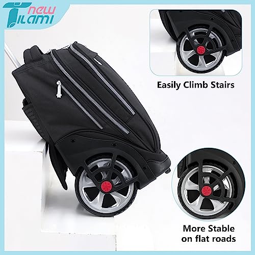 NEW TILAMI 19 inch Rolling Backpack Teens Rolling Backpack Cute Wheeled Laptop Backpack Bookbag Roller Travel Bag College, Black - color: Black