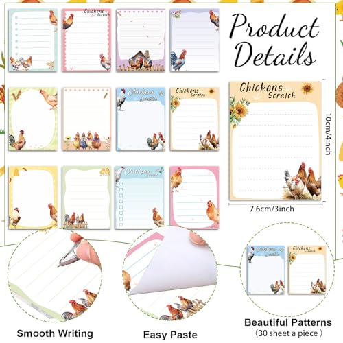 Wxiben Chicken Sticky Notes with Pens - 24 Pcs Cartoon Chicken Notepads Ballpoint Pens Bulk Farm Animals Notes Black Ink Pen Animal Lover Gifts for Women Men Study Office School Supplies Party Favor - color: Chicken
