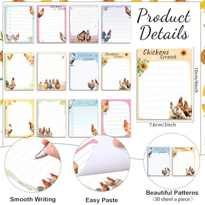 Wxiben Chicken Sticky Notes with Pens - 24 Pcs Cartoon Chicken Notepads Ballpoint Pens Bulk Farm Animals Notes Black Ink Pen Animal Lover Gifts for Women Men Study Office School Supplies Party Favor - color: Chicken