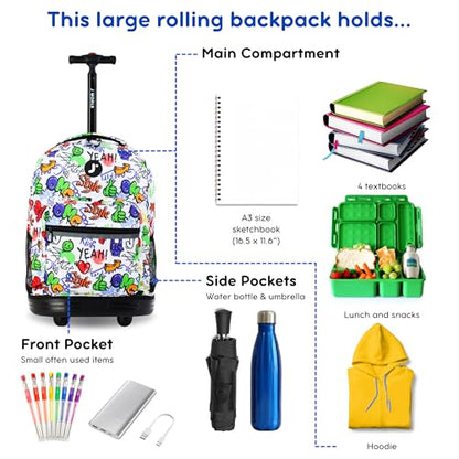 J World Sunrise Kids Rolling Backpack with Wheels for Girls Boys, Roller Bookbag for School, 18 x 13 x 9 Inches, Street Art - color: Street Art