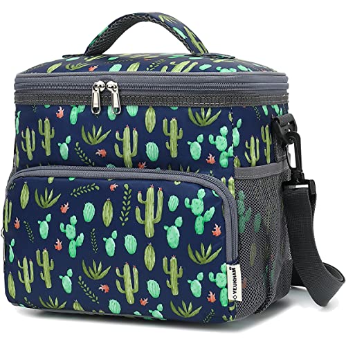 GYEUKHAM Insulated Reusable Lunch Bag Adult Large Lunch Box for Women and Men with Adjustable Shoulder Strap,Front Zipper Pocket and Dual Large Mesh Side Pockets,Cactus - color: Cactus