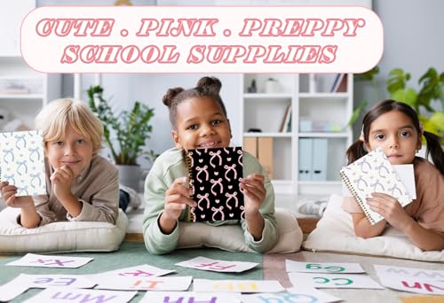 QUICQOD Pink and Black School Supplies Spiral Notebook 5.5x8.3 Inch | Preppy School Supplies for Teen Girls, Cute Journal for Women, Hardcover Notebook for School Office, Birthday Gifts - color: Black and Pink
