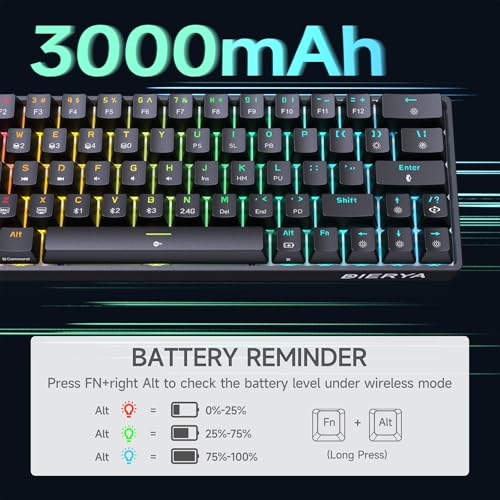 DIERYA DK63 60% Wireless Mechanical Gaming Keyboard | Bluetooth/2.4G/Wired Keyboard | RGB Backlit Compact 63 Keys Mini Office Keyboard | with Red Switch | for Windows Laptop PC Gamer Typist-Black - style: Black/Red Switches