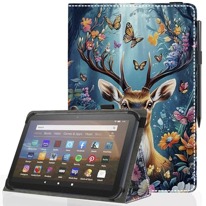 Universal 10 10.1 Inch Android Tablet Case,Slim Folding Stand Cover for All 9"-10.5" Touchscreen Tablet Case with Stylus Pen Holder,Flower Deer - color: Flower Deer