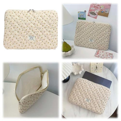 Cute Laptop Sleeve 13-15 inch Laptop Case Aesthetic Quilted Laptop Sleeve Computer Bag with Flower Printing for MacBook (Yellow, 13inch) - color: Yellow, size: 13inch