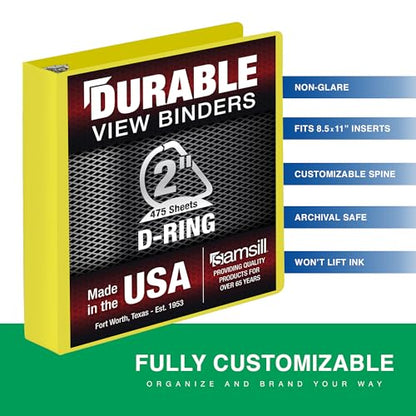 Samsill Durable 2 Inch Binder, D Ring Binder, Customizable Clear View Cover, Lemon Yellow, Holds 475 Pages - color: Yellow, size: 2 Inch