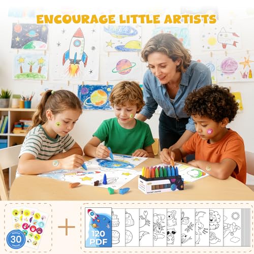 JUPITEARTH 24 Colors Crayons for Toddlers, Non-Toxic Washable Rocket Crayons, Easy-to-Hold Coloring Gifts & Mess-Free Art Supplies for Little Hands