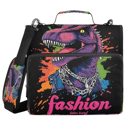 3 Ring Zipper Binder Purple Dinosaur Binders Bag with Shoulder Strap 500 Sheets Paper Organizer Trapper Keeper Documents Storage File Folder for School Office - color: A1185