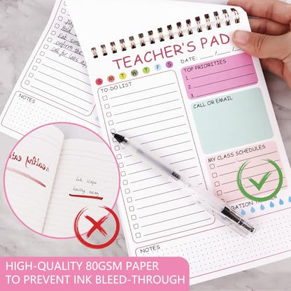 Newkita Teacher To Do List Notepad, 8.3x5.8 Inch Teacher Notepad, Spiral Checklist Notebook for Class Schedules, Daily Planner, School Tasks and Goal Setting (Pink) - color: Pink